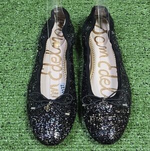 SAM EDELMAN | FELICIA LEATHER LINED SEQUINED MESH ELASTIC BALLET FLATS